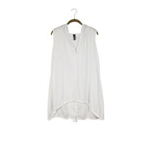 Inizio Sleeveless Hoodie Tunic White Linen Sleeveless Button Back Top Size M